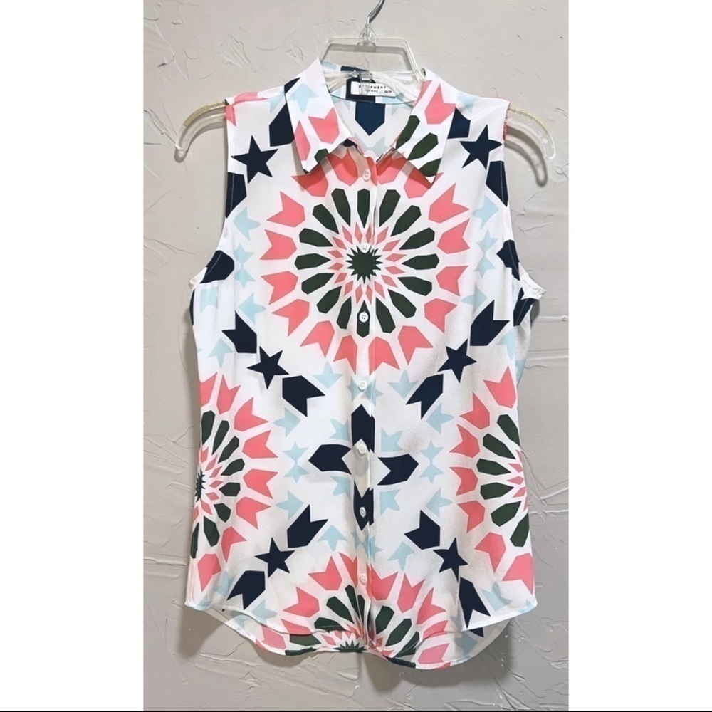 Equipment Femme Womens Sz XS Colorful 100% SILK Blouse Tank Top Star Print